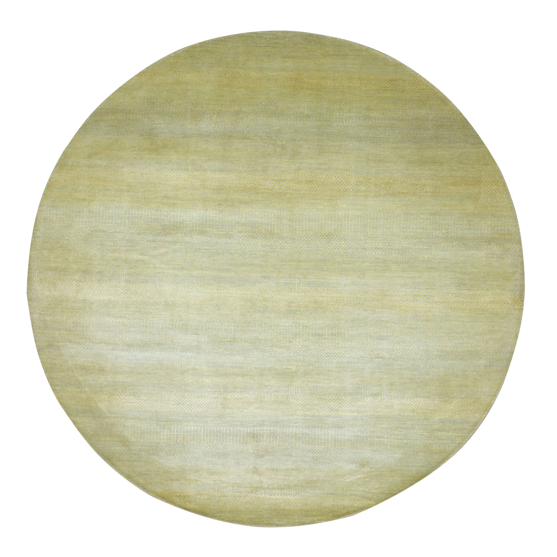 Golden Yellow, Modern Grass Design, Hand Knotted, Wool and Silk, Lush and Plush, Tone on Tone, Denser Weave, Round, Oriental Rug